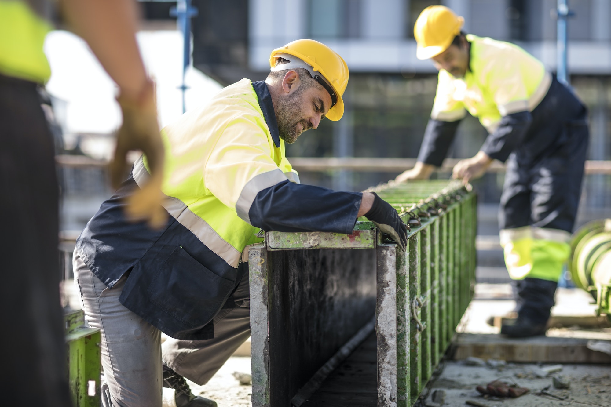 Construction workers on building site